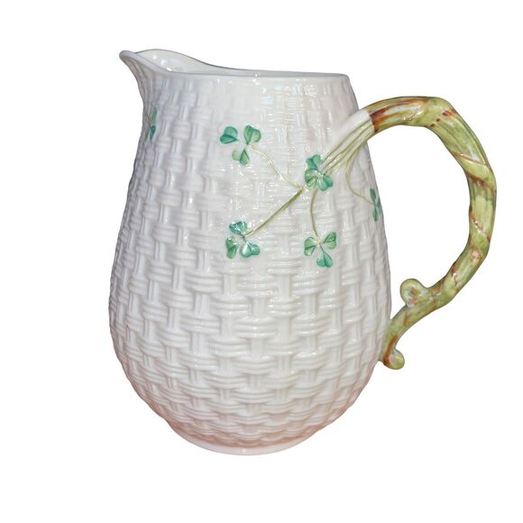 Belleek Shamrock Basket Weave 6” Water /Juice Pitcher 6th Green Mark 1965-1980 - Picture 2 of 8